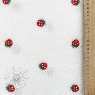 Tkanina za kapute TEDDY EMBROIDERY Strawberries off white