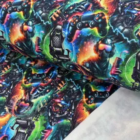Triko materijal čupav JOGGING Game over design A digital print