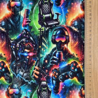 Triko materijal čupav JOGGING Game over design A digital print