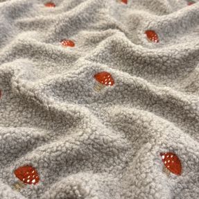 Tkanina za kapute EMBROIDERY Little mushrooms pebble