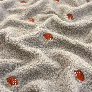 Tkanina za kapute EMBROIDERY Little mushrooms pebble