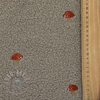 Tkanina za kapute EMBROIDERY Little mushrooms pebble