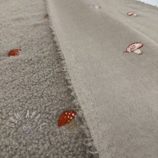 Tkanina za kapute EMBROIDERY Little mushrooms pebble