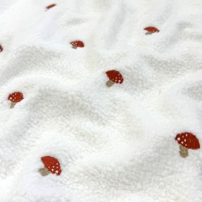 Tkanina za kapute EMBROIDERY Little mushrooms off white
