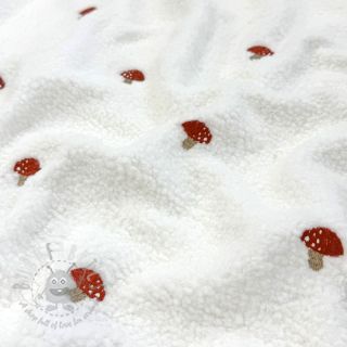 Tkanina za kapute EMBROIDERY Little mushrooms off white