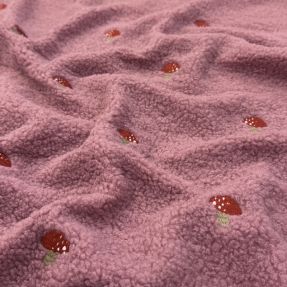 Tkanina za kapute EMBROIDERY Little mushrooms old pink