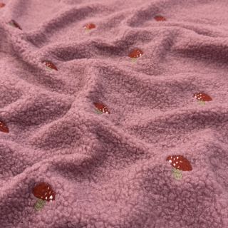 Tkanina za kapute EMBROIDERY Little mushrooms old pink
