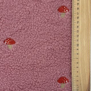 Tkanina za kapute EMBROIDERY Little mushrooms old pink