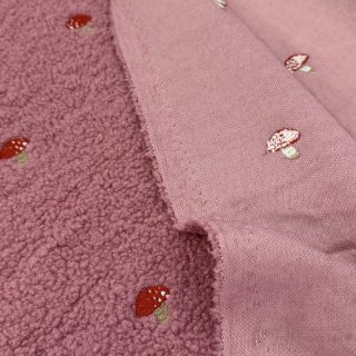 Tkanina za kapute EMBROIDERY Little mushrooms old pink