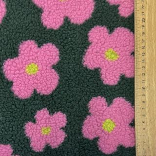 Tkanina za kapute TEDDY JACQUARD Flowers army green/pink