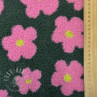 Tkanina za kapute TEDDY JACQUARD Flowers army green/pink