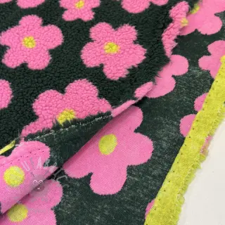 Tkanina za kapute TEDDY JACQUARD Flowers army green/pink
