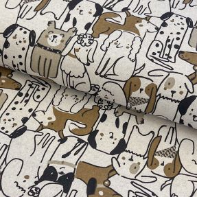 Dekorativna tkanina Linenlook Dogs natural