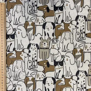 Dekorativna tkanina Linenlook Dogs natural