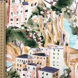 Dekorativna tkanina Houses ecru digital print