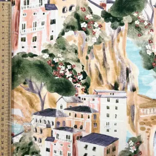 Dekorativna tkanina Houses ecru digital print